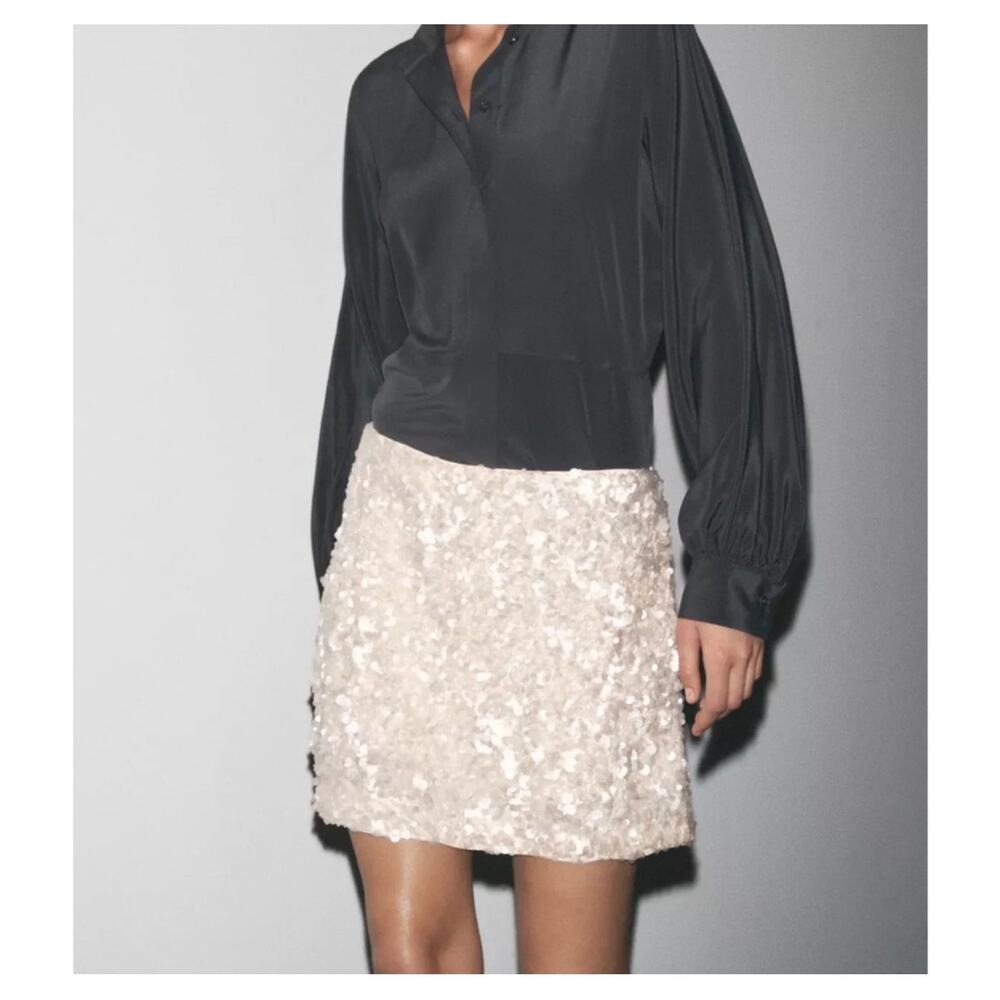 ZARA Ivory sequin mini skirt 2488/004/712 bridal bachelorette festival  MEDIUM